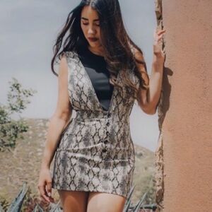 Wild Honey Faux Leather Snakeskin Print Pinafore Dress